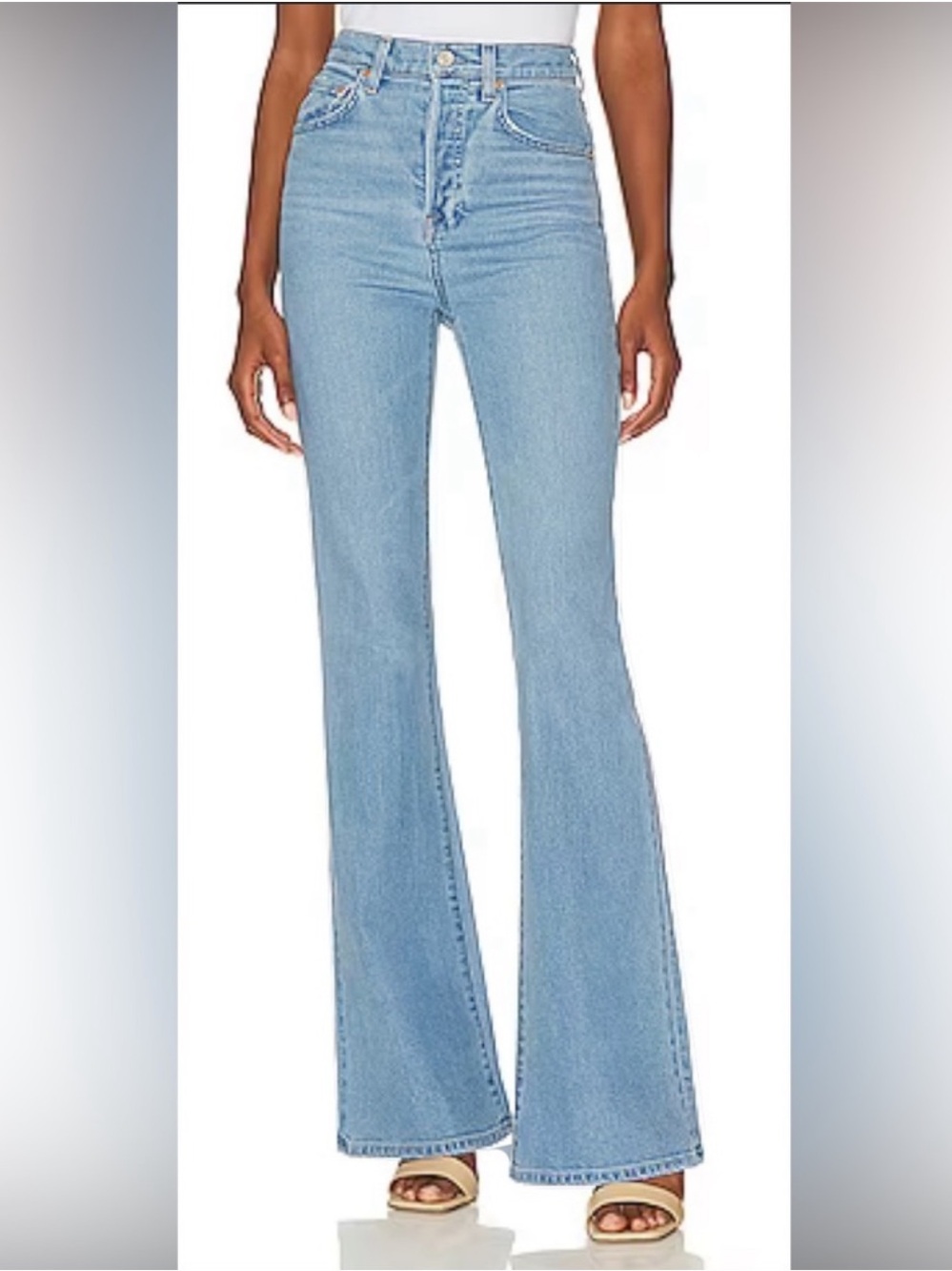 GRLFRND Light Wash High-Rise Flare Jeans - Light Blue